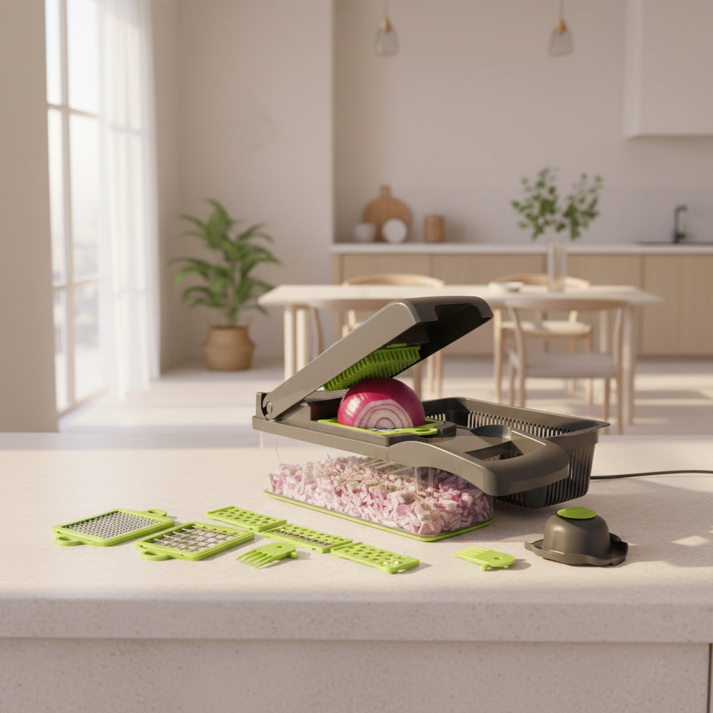 Hachoir à Légumes multifonction en acier inoxydable – 6 lames interchangeables